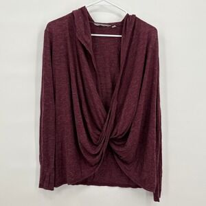 Athleta Womens Burgundy Heather‎ Twist Front Hooded Wrap Top Thumbholes Size S